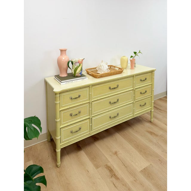 Mid 20th Century Coastal Henry Link Bali Hai Green Faux Bamboo 9 Drawer Dresser Hollywood Regency For Sale - Image 15 of 16