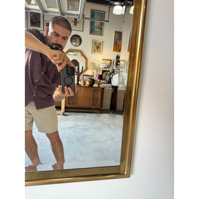 Brass 1970’s Mastercraft-Style Hollywood Regency Brass Arched Wall Mirror With Beveled Glass For Sale - Image 8 of 12