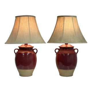 Rowe Pottery Works Table Lamps, Pair For Sale