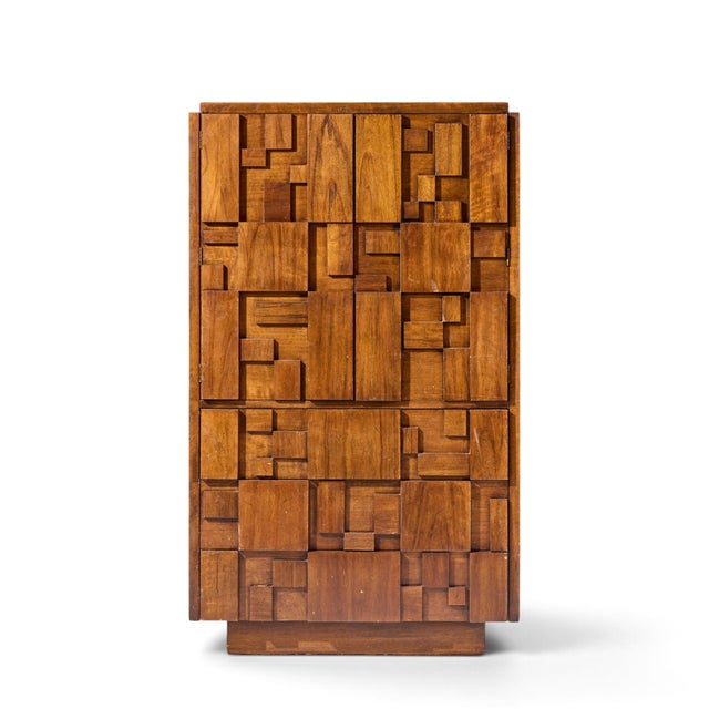 Lane Staccato Brutalist Mid Century Walnut Armoire Dresser This armoire measures: 38 wide x 18.75 deep x 63.75 inches high...