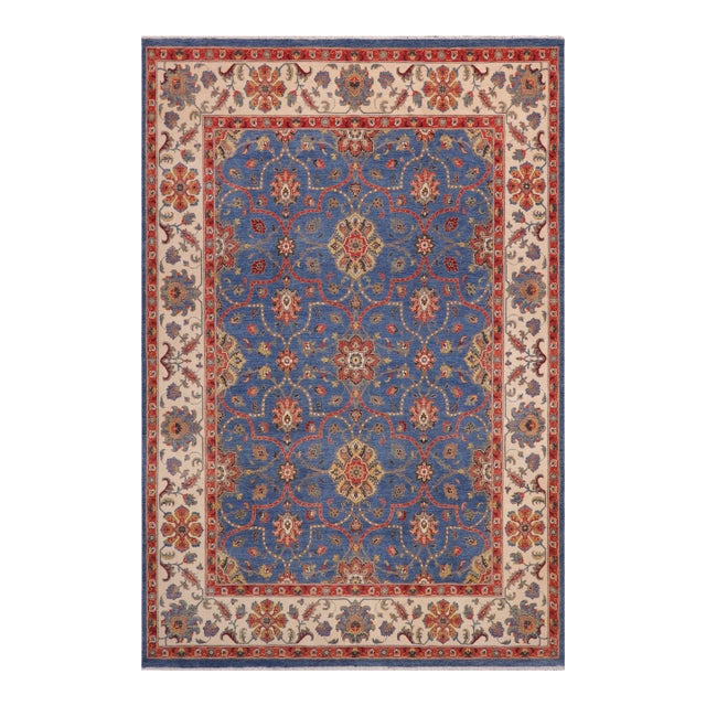 Rustic Kazak Blue/Beige Wool Rug - 10'8''x14'2'' For Sale