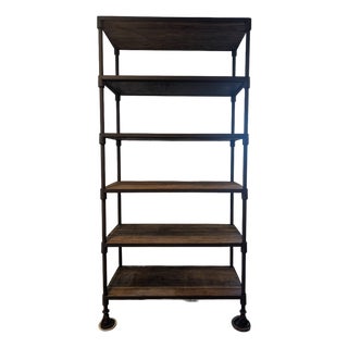 Rh Dutch Industrial Reclaimed Elm & Steel Shelving, 40¼"w For Sale