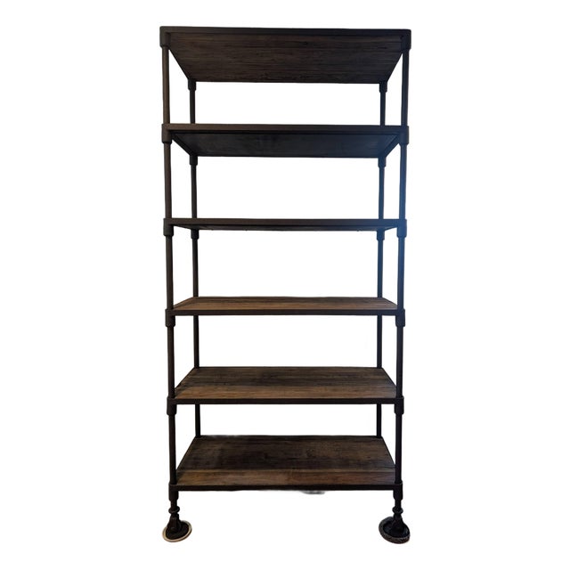 Rh Dutch Industrial Reclaimed Elm & Steel Shelving, 40¼"w For Sale