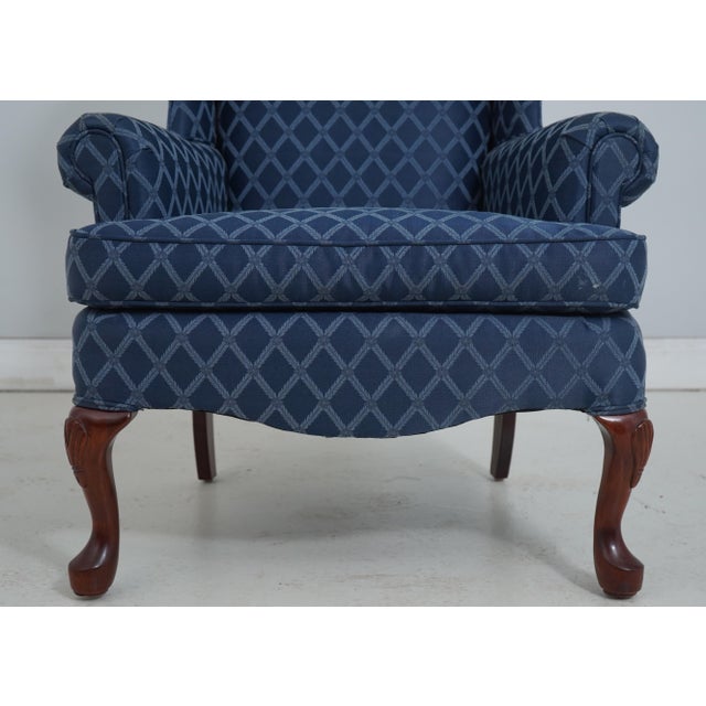 Broyhill Roll Arm Blue Upholstered Wing Chair For Sale - Image 9 of 18