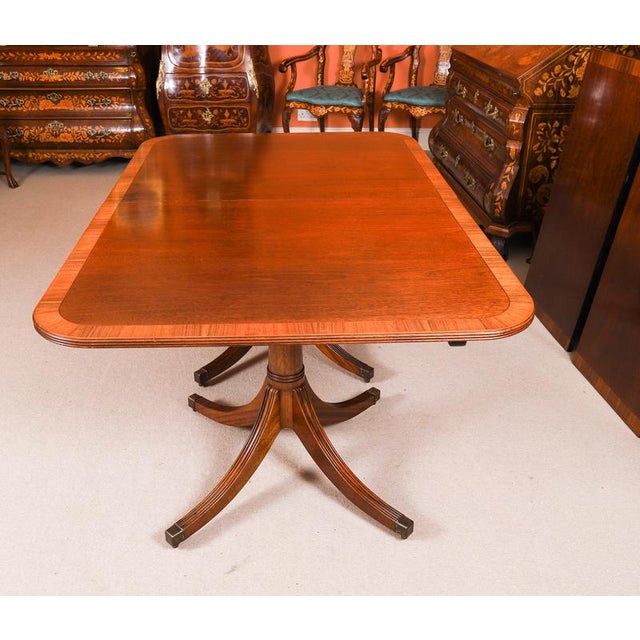Brown Vintage Twin Pillar Flame Mahogany Dining Table by W. Tillman, 1980s For Sale - Image 8 of 16