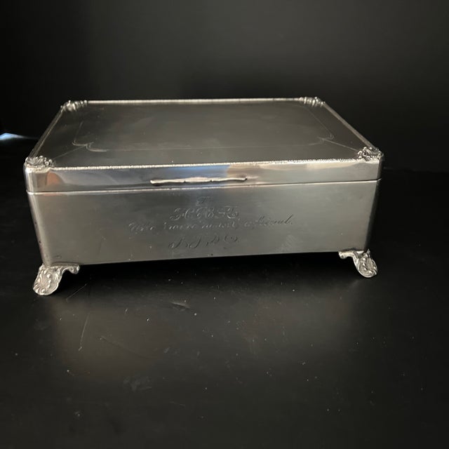 Antique British Solid Silver, Cedar Lined ,Hinged Top Cigarette Box For Sale - Image 11 of 16