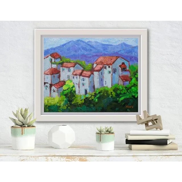 2020s Italian Villa Red Roofs Impressionist Oil Landscape For Sale - Image 5 of 8
