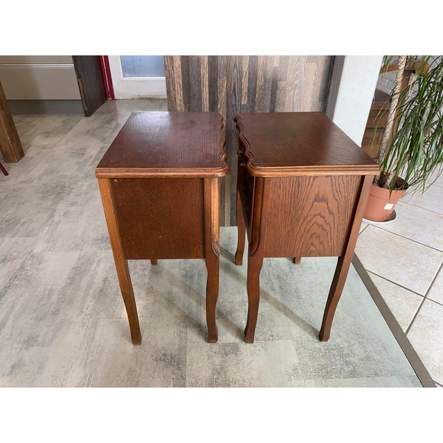 Wood Vintage Oak Bedside Tables with Drawer and Niche, 1950s, Set of 2 For Sale - Image 7 of 13