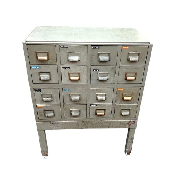 Mid 20th Century Industrial Metal Library Card File 32 Drawers by Watson For Sale - Image 11 of 18