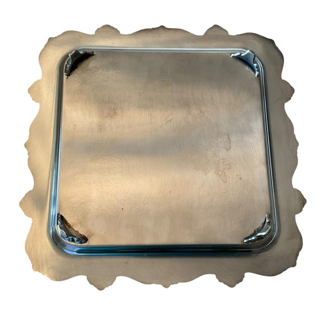 Silver Mid-Century Poole Silver-Plated Footed Serving Tray, Circa 1950, 12” Square For Sale - Image 8 of 14