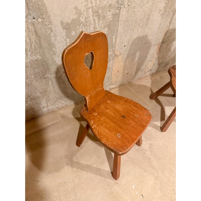 Set of 2 Vintage Alpine Bavarian Heart-Cutout Plank Chairs (Brettstuhl) For Sale - Image 6 of 9