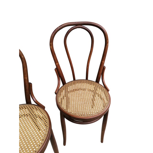 Mid-Century Modern Vintage Wooden Chairs with Vienna Straw Seats from Thonet, 1950s, Set of 2 For Sale - Image 3 of 11