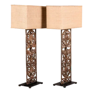 Tall Lamps With 19th Century Belgian Iron Base and Custom Shades - Pair