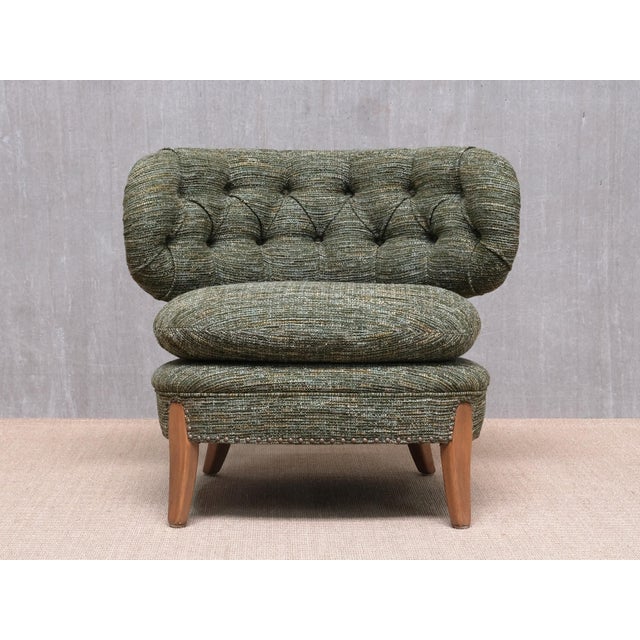 Wood Vintage Lounge Chair in Green Pierre Frey Tweed and Beech by Otto Schulz, Sweden, 1940s For Sale - Image 7 of 17