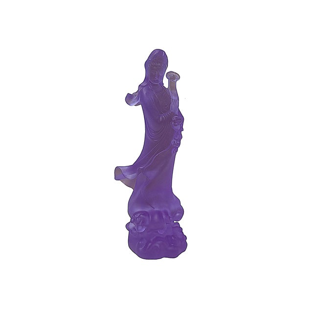 Light Purple Crystal Glass Standing Ru Yi Bodhisattva Kwan Yin Statue For Sale - Image 4 of 9