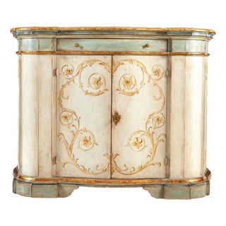 Italian Hand-Painted Distressed Credenza With Gold Leaf Accents For Sale