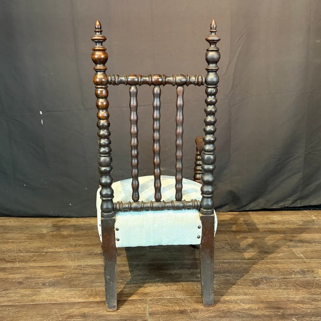 Antique Child’s Turned Wood Bobbin Spindle Armchair Nursery Chair With Finial Posts For Sale - Image 4 of 7