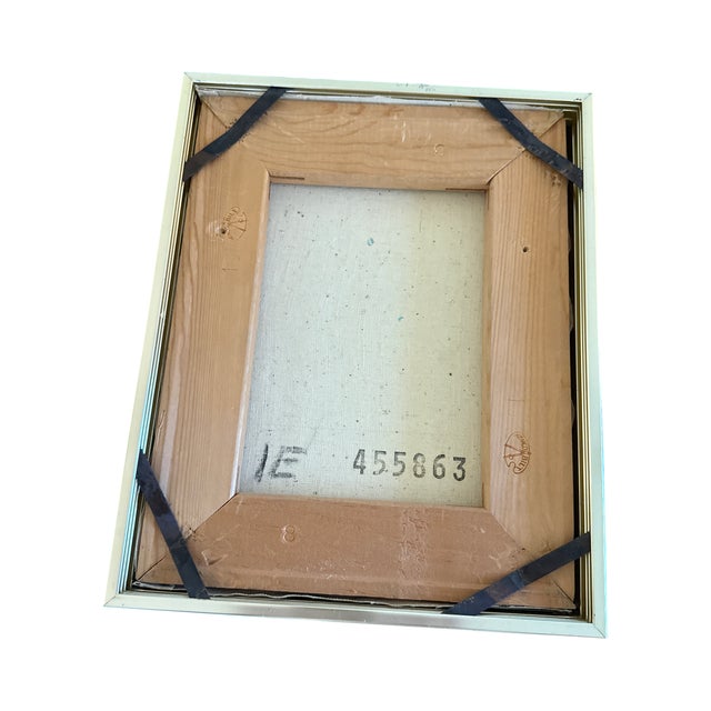 Turquoise Original Enzo Linca Brutalist Architectural Cityscape Painting in Original Aluminum Frame For Sale - Image 8 of 9