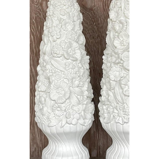 Plastic Vintage Coastal Monumental Plaster Floral Table Lamps - a Pair For Sale - Image 7 of 12