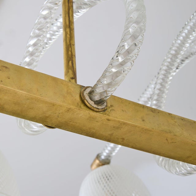 Italian Reticello Murano Glass Chandelier Attributed to Ercole Barovier, 1940s For Sale - Image 11 of 13