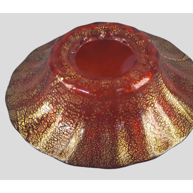Mid 20th Century Att. Murano Venetian Ruby Red Gold Fleck Cranberry Art Glass Candlestick with Removable Candle Drip For Sale - Image 6 of 7
