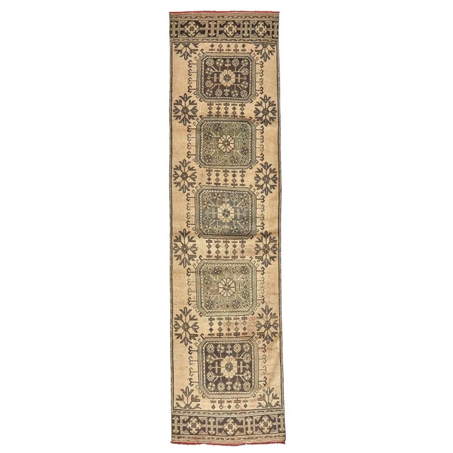 Textile Mid 20th Century Decorative Vintage Turkish Oushak Runner For Sale - Image 7 of 7