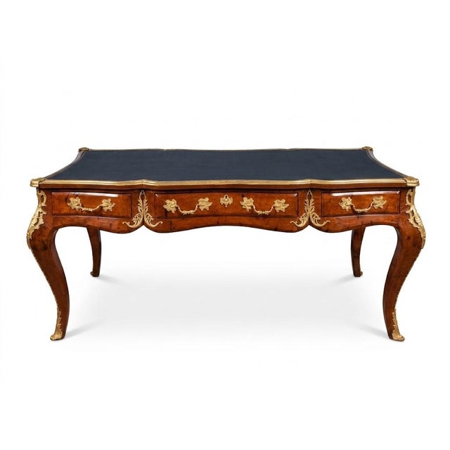 Louis XV Style Writing Desk in Burl Wood and Gilded Bronzes For Sale - Image 6 of 6