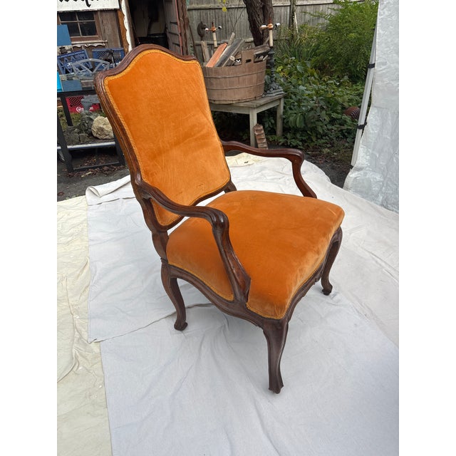 Brown Pair of 18th Century Italian Walnut Upholstered Arm Chairs For Sale - Image 8 of 11