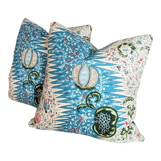 Quadrille Les Indiennes Turquoise Pillows - Set of 2 For Sale