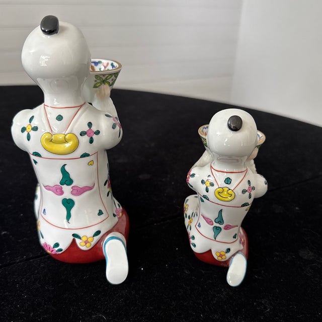 Vintage Herend Hungary Hand-Painted Porcelain Kneeling Mandarin Salt Cellars - Set of 2 In For Sale In Providence - Image 6 of 9