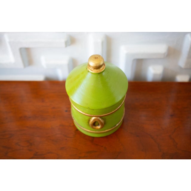 This listing is for a vintage 1960s stoneware jar in apple green with gold detail. It is made in Italy and stamped on the...