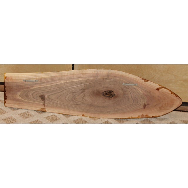 Brown Handmade Raw Edge Wood Plank Coat Rack W/ 4 Large Cast Iron Hooks For Sale - Image 8 of 8