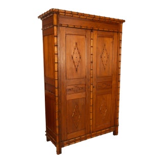 Antique 19th Century French Faux Bamboo Pine Armoire Wardrobe Cupboard 1880 For Sale