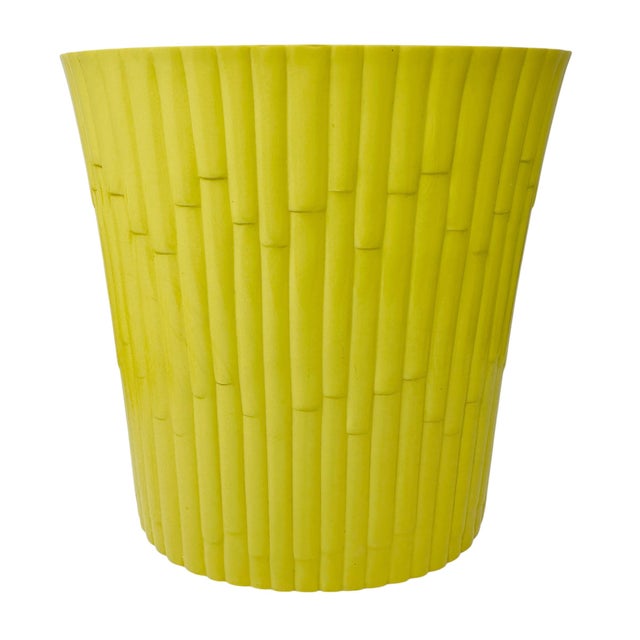 1970s 1970's Bai Yellow Faux Bamboo 4pc Bathroom Set Wastebasket Tissue Box Cover Soap For Sale - Image 5 of 18