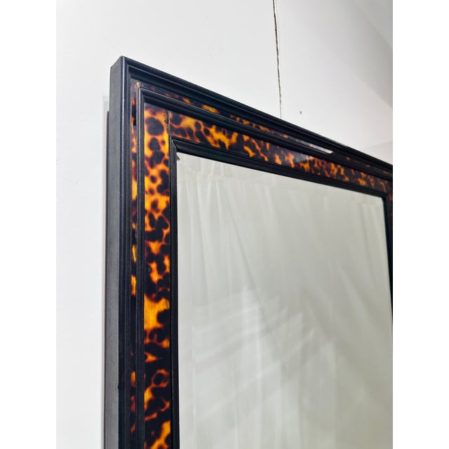 Modern John-Richard Faux Tortoise & Ebonized Wood Framed Beveled Mirror For Sale - Image 3 of 7