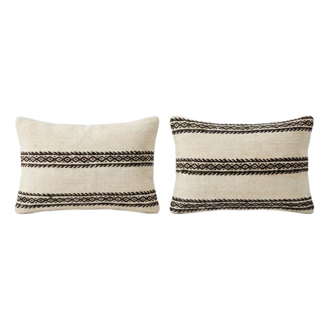 Modern Kilim Lumbar Pillow Cover 14'' X 20'' - Set of Two For Sale