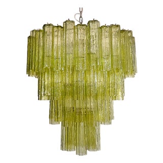 Large Vintage Green Murano Glass Tiered Chandelier, 1990s For Sale