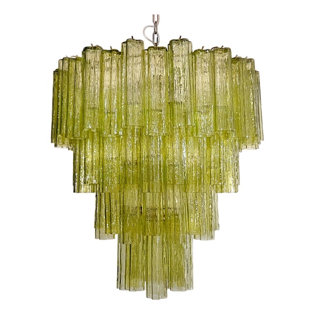 Large Vintage Green Murano Glass Tiered Chandelier, 1990s For Sale