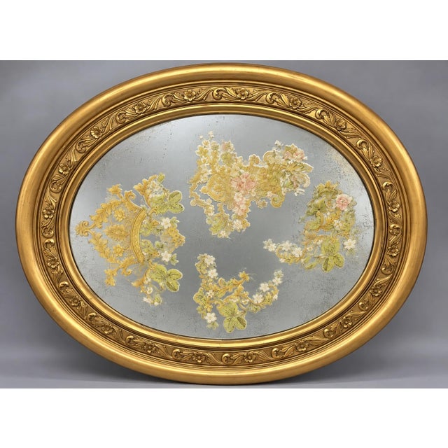 Vintage Ornate Gold Oval Floral Wall Mirror For Sale - Image 4 of 4