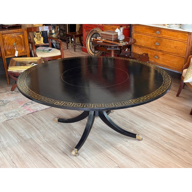 Late 19th Century English Ebonized and Gilt Decorated Single Pedestal Table For Sale - Image 6 of 10