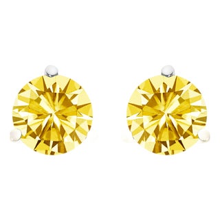 14K White Gold 3-Prong Martini Set 1 1/2 Cttw Yellow Lab Grown Diamond Solitaire Stud Earrings For Sale
