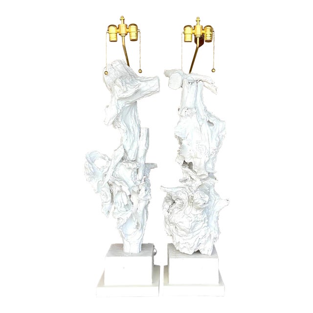 Vintage Boho Monumental Painted Driftwood Table Lamps - a Pair For Sale