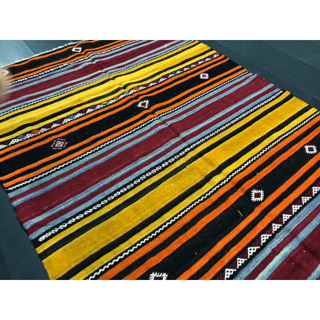 Pumpkin 1960s Vintage Traditional Turkish Boho Kilim Rug- 5′4″ × 8′10″ For Sale - Image 8 of 11