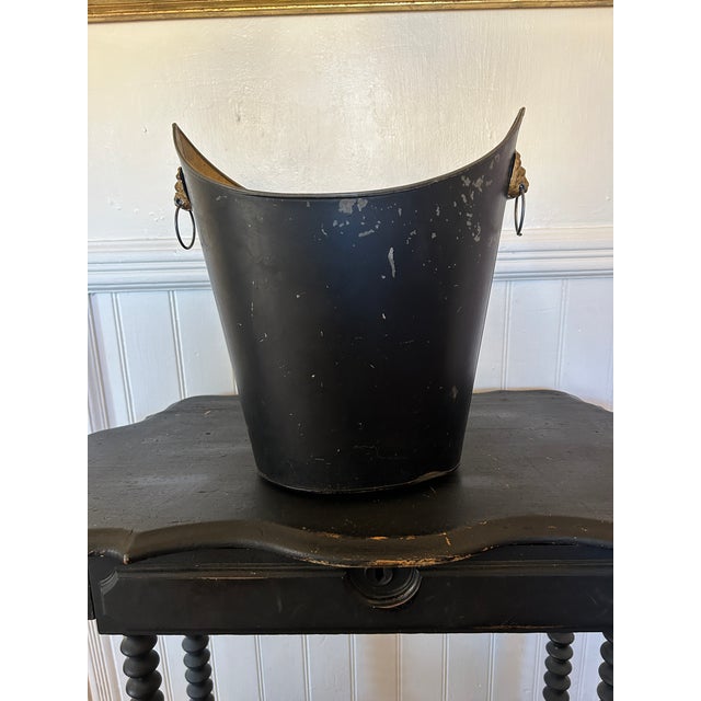Antique Style Hand Painted Tole Cachepot With Lion Mask Handles For Sale - Image 4 of 9