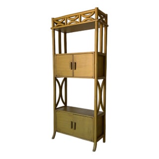 Vintage Mustard Yellow Bent Rattan Bookcase Cabinet For Sale
