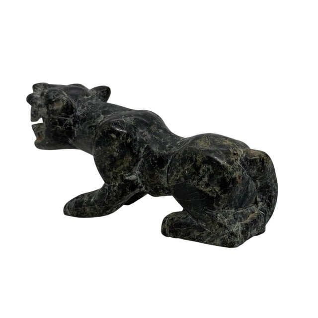 Chinese Vintage Chinese Green and Black Carved Soapstone Tiger Figurine For Sale - Image 3 of 12