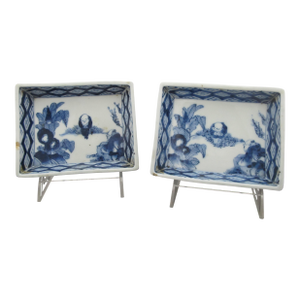 Chinese Antique Blue & White Porcelain Figural Small Square Dish or Tray Pair