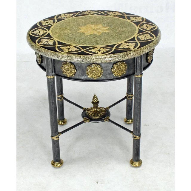 Maitland - Smith Folk Art Round Faux Egg Shell Decorated Bronze Ormolu Decorated Side Table For Sale - Image 4 of 10