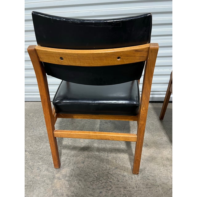 1960s Mid-Century Modern Jens Rise Style Captains Walnut Arm Chairs With Black Leather - Set of 2 For Sale In Pittsburgh - Image 6 of 10