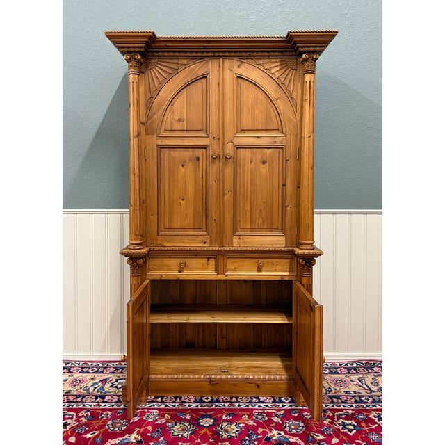 Vintage English Large Pine Cupboard Cabinet Corinthian Capitals Fluted Columns For Sale In Dallas - Image 6 of 16